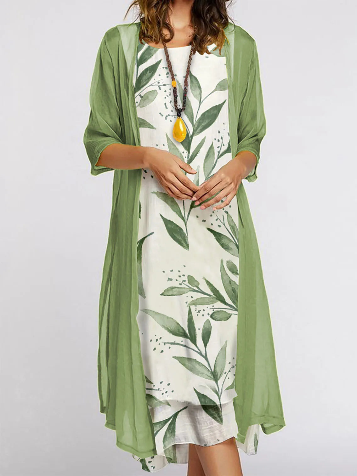 Women's Floral Cardigan Midi Dress