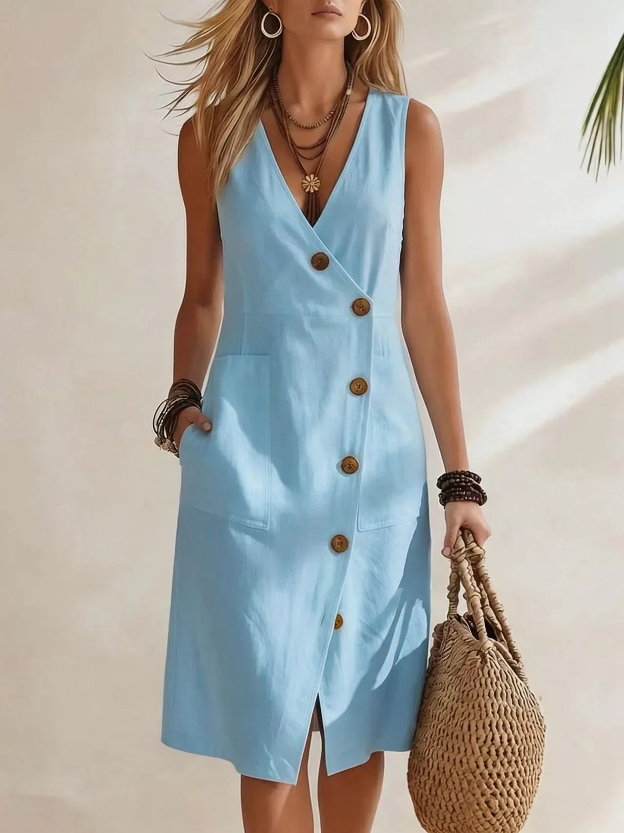 Women's Casual Pocket Midi Dress