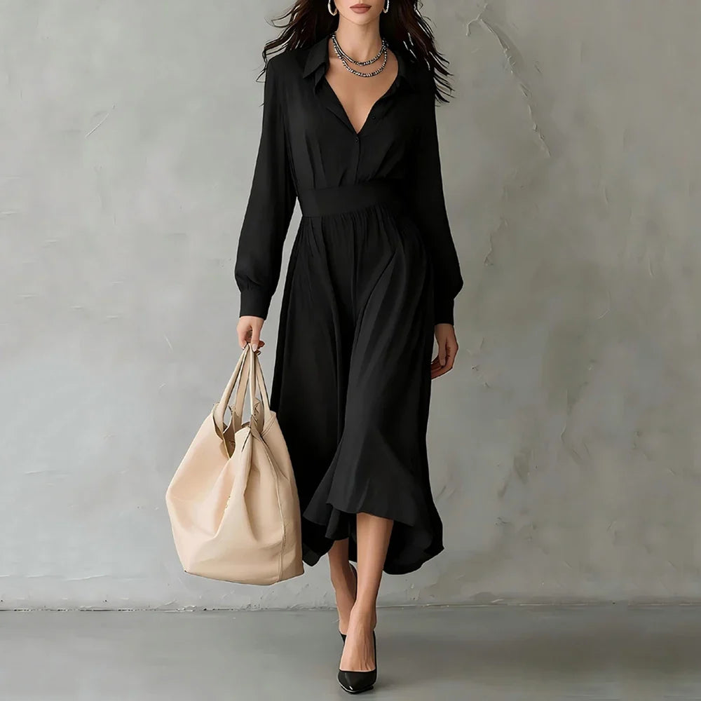 Women's Pleated Shirt Midi Dress
