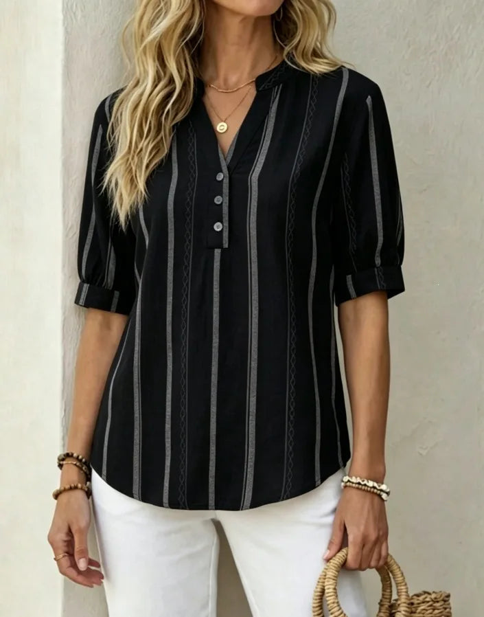 Women's Striped V Neck Blouse
