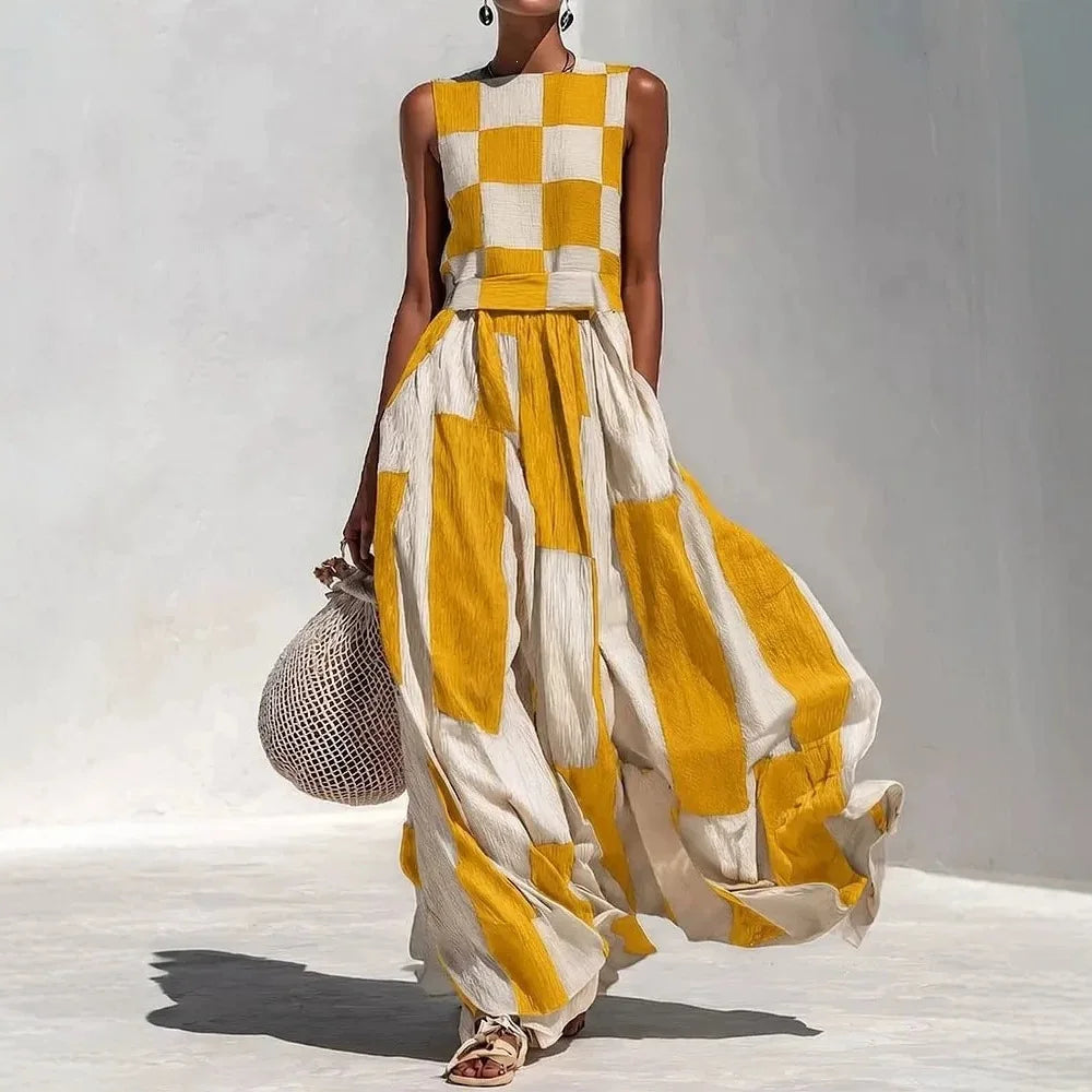 Women's Geometric Patchwork Maxi Dress
