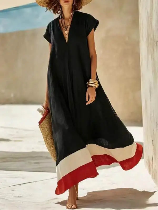 Women's Striped V Neck Maxi Dress