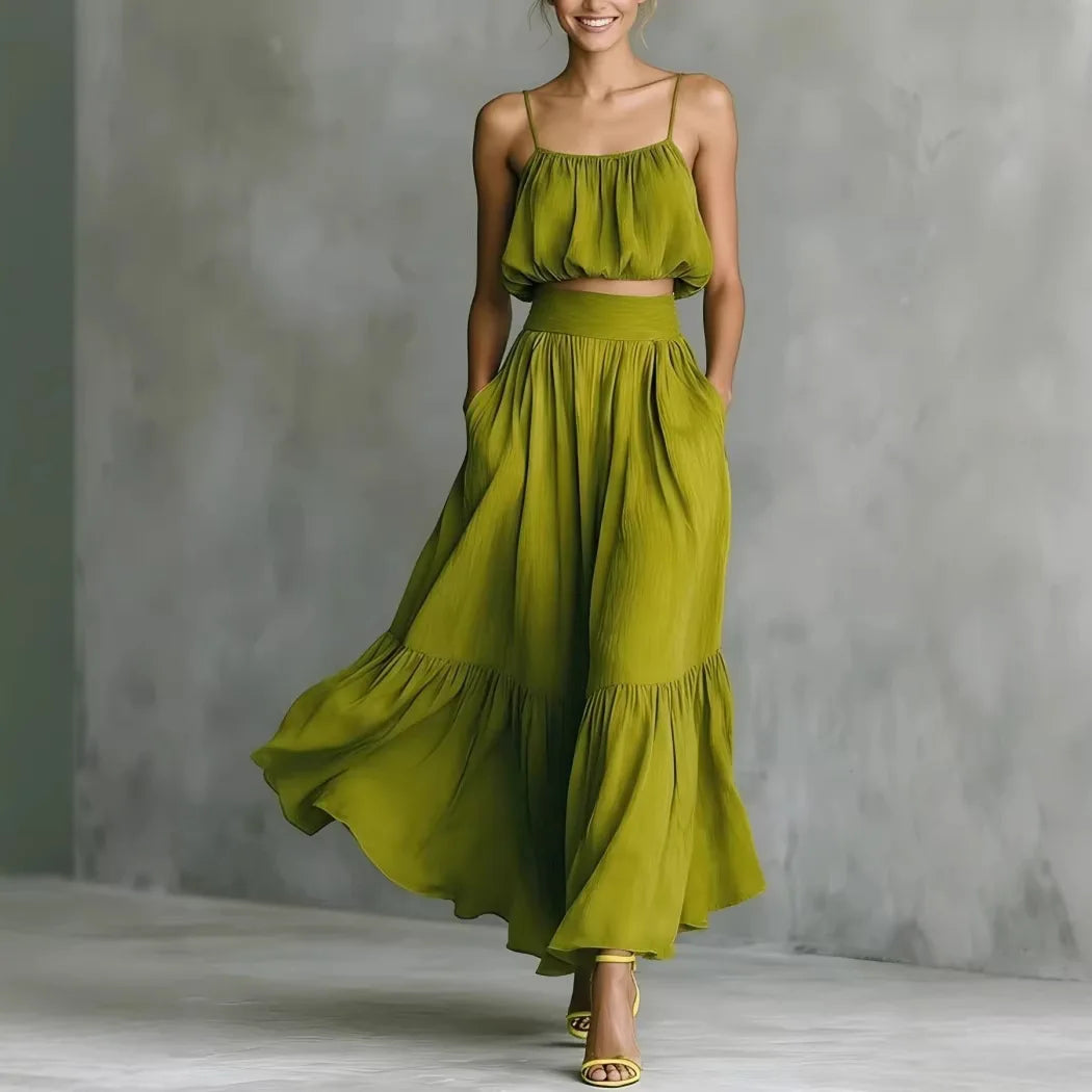 Women's Flowy Crop Top Skirt Set