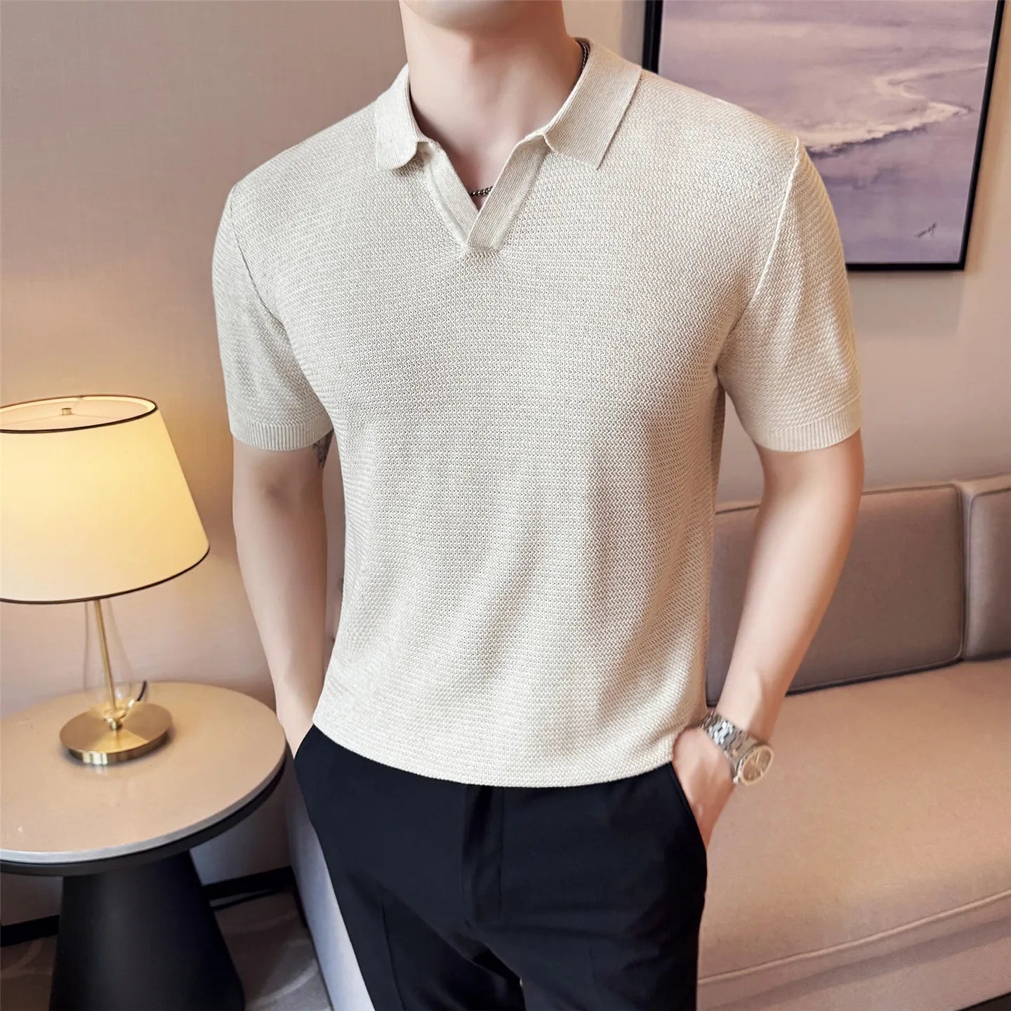 Slim Fit Silk Short-Sleeve Polo Shirt