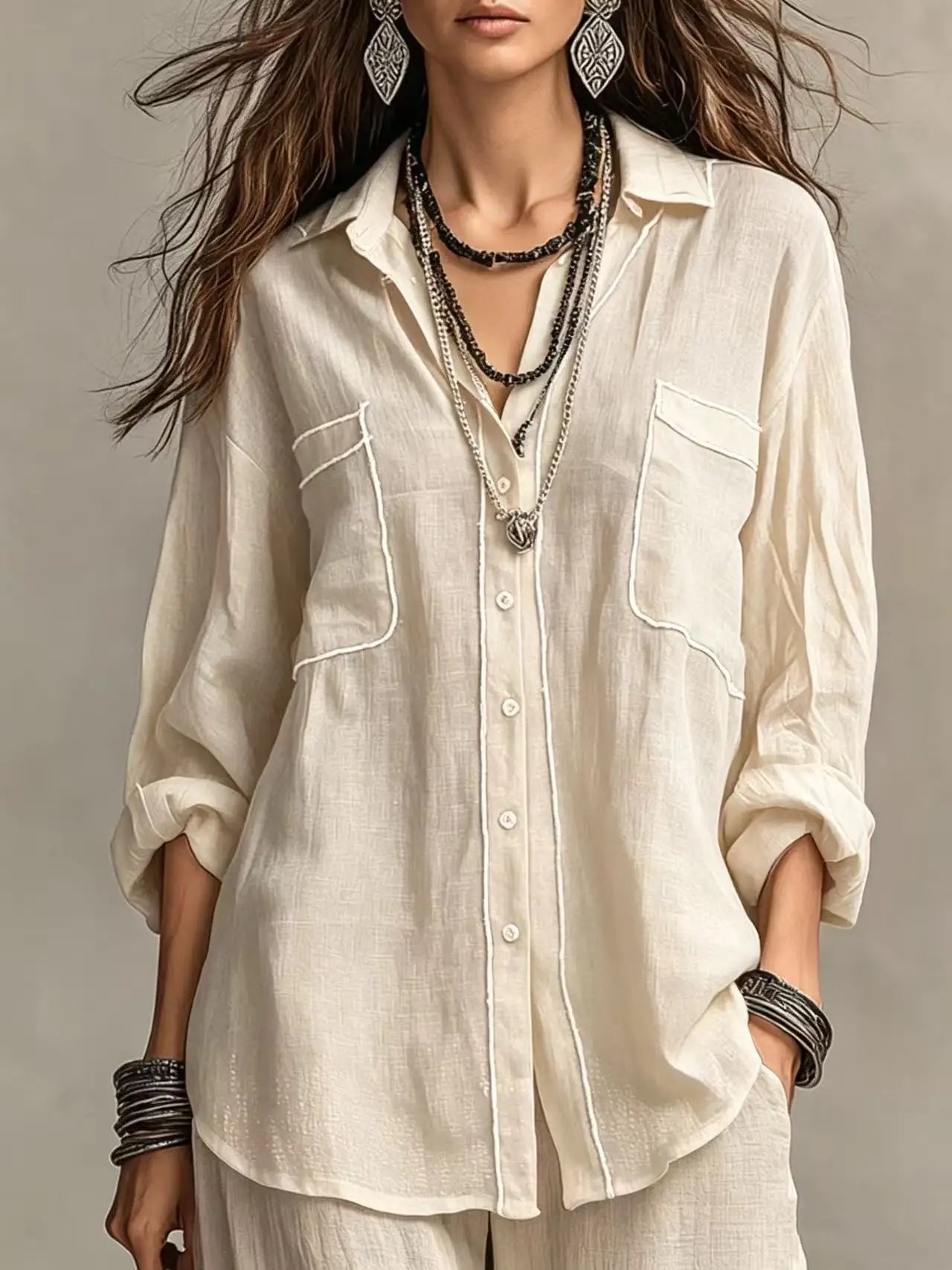 Women's Casual Linen Blend Blouse