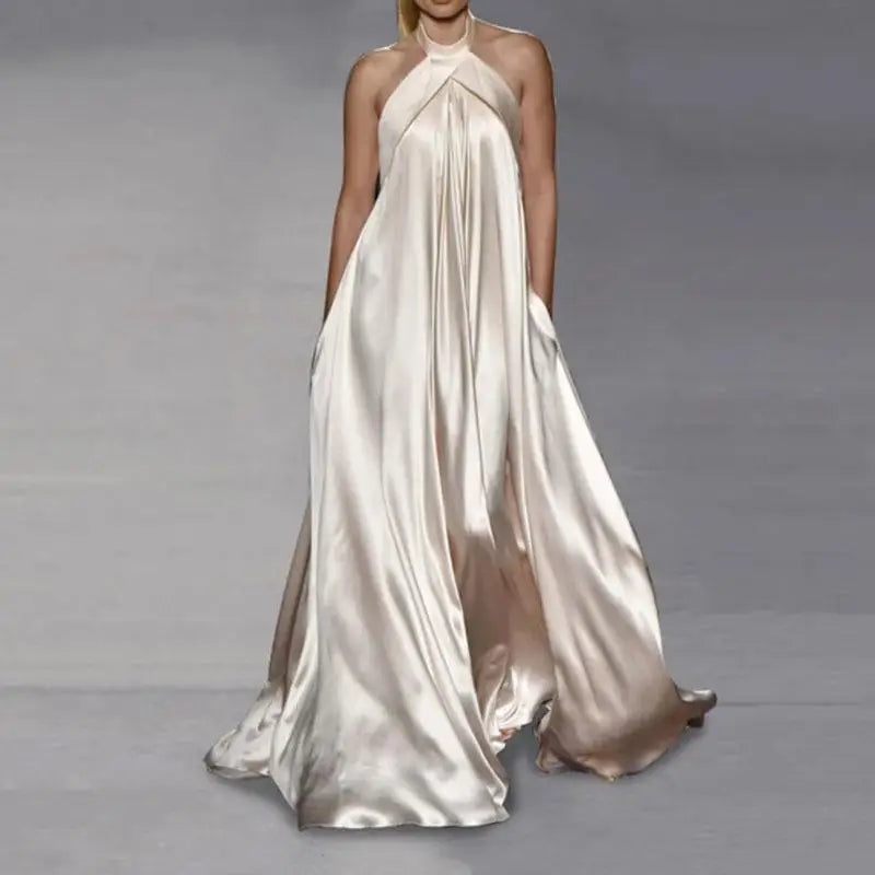 Women's Satin Halter Maxi Dress