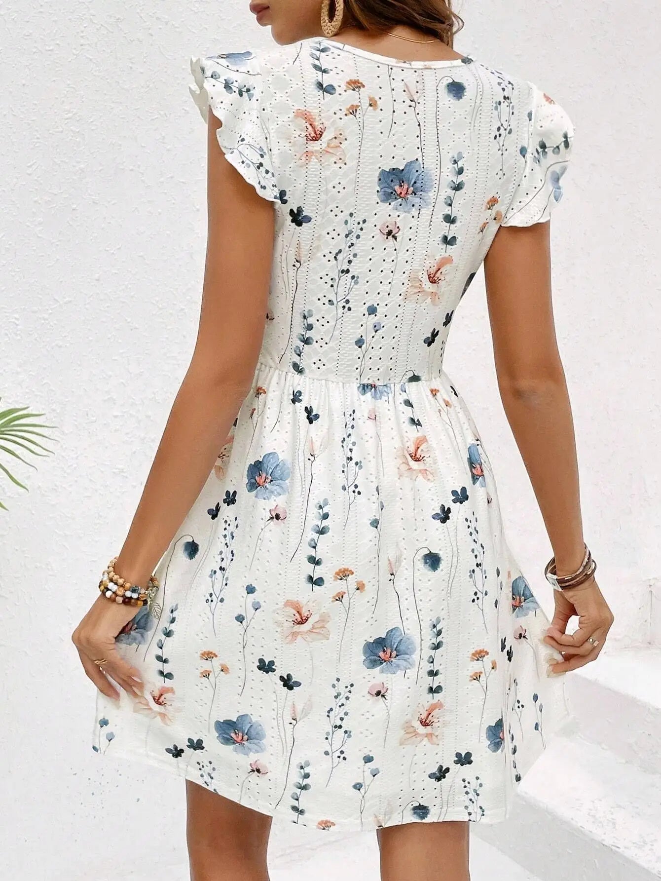 Women's Floral Lace V Neck Mini Dress
