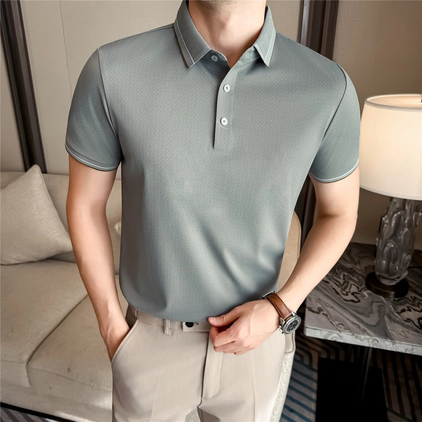 Slim Fit Silk Short-Sleeve Polo Shirt