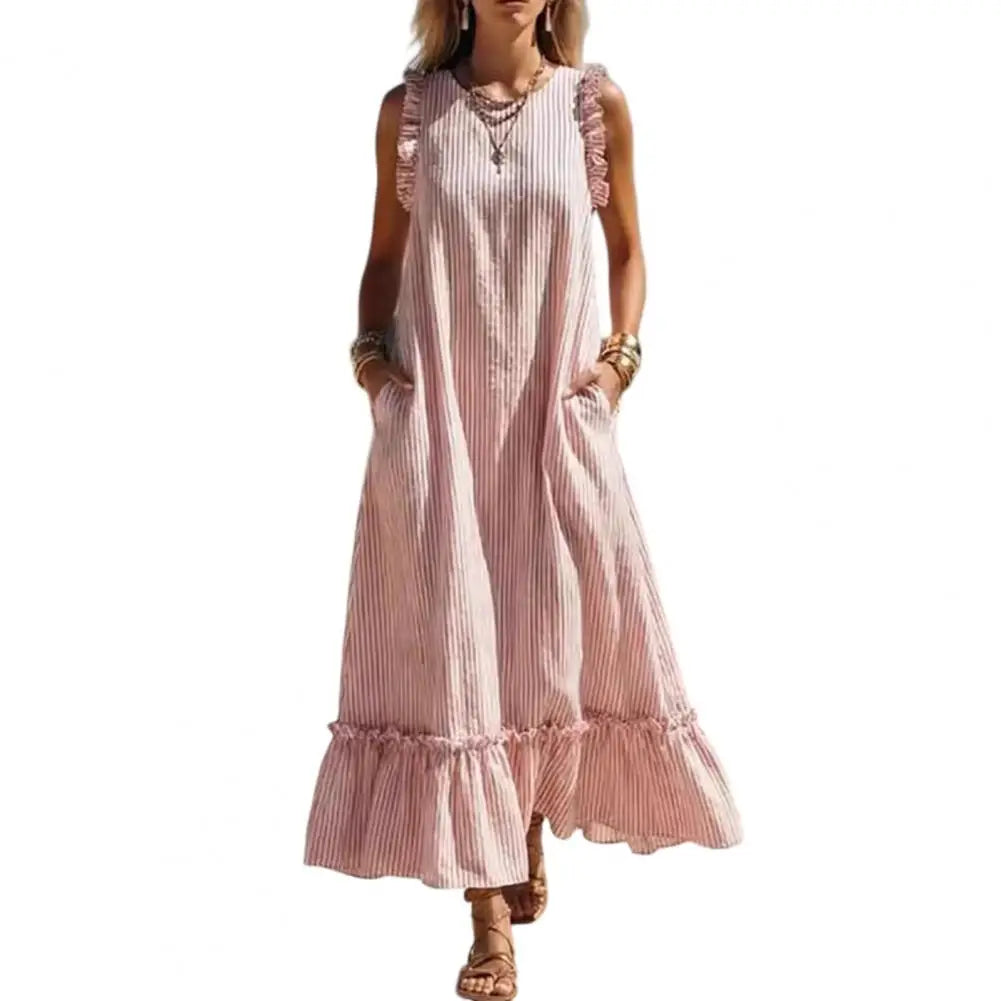 Women's Striped Ruffle Maxi Dress