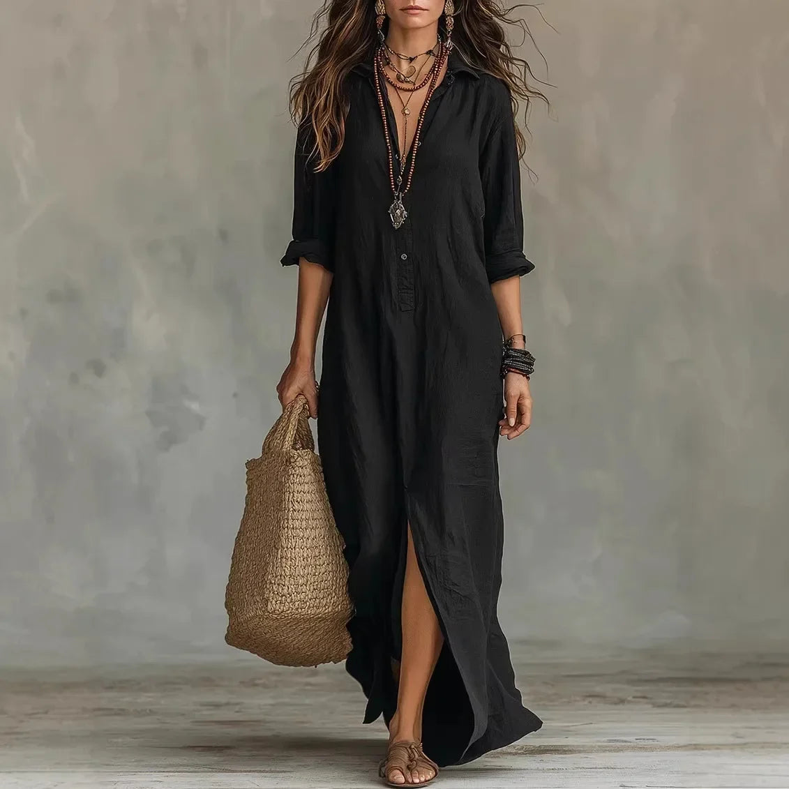 Women's Linen Long Shirt Dress