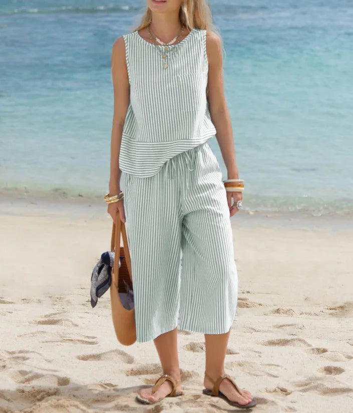 Women's Striped Cotton Casual Matching Set
