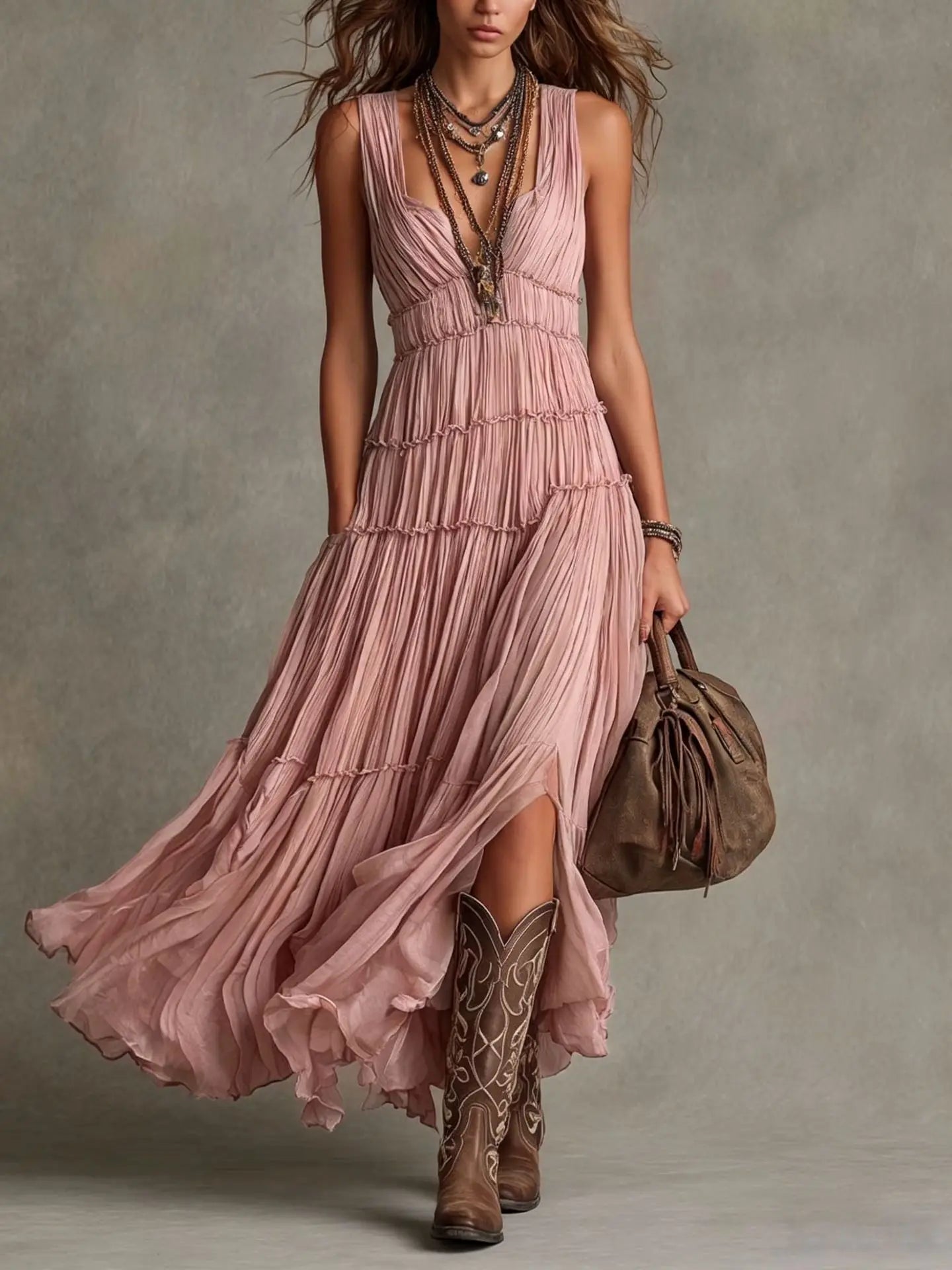 Women's Tiered Boho Maxi Dress