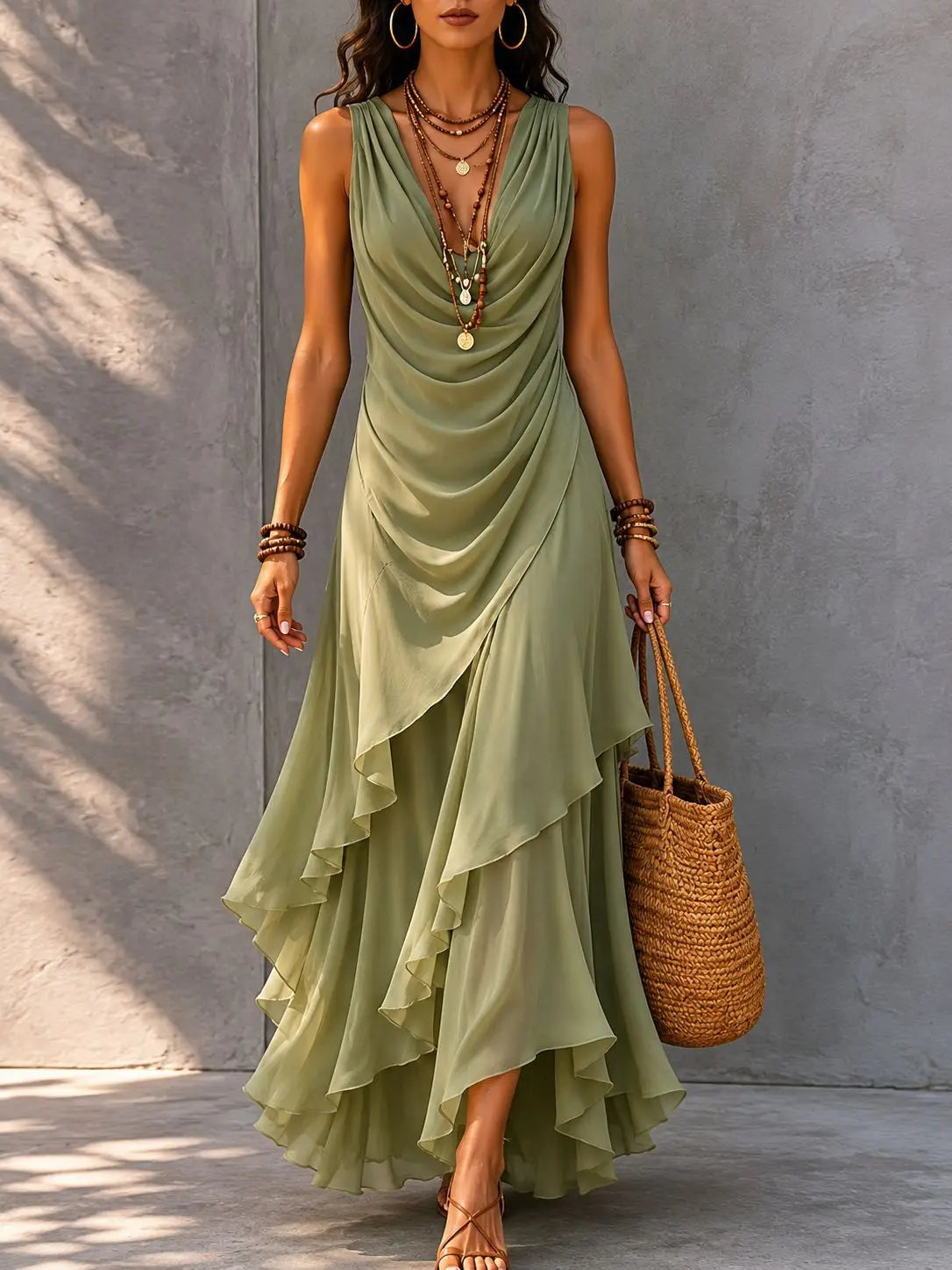 Women's Bohemian Ruffle Maxi Dress