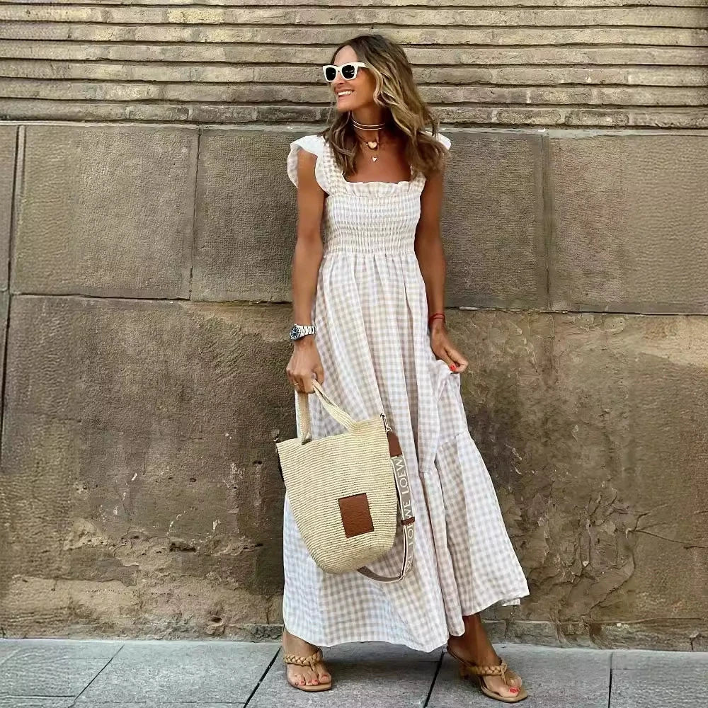 Women's Retro Plaid Sleeveless Long Dress