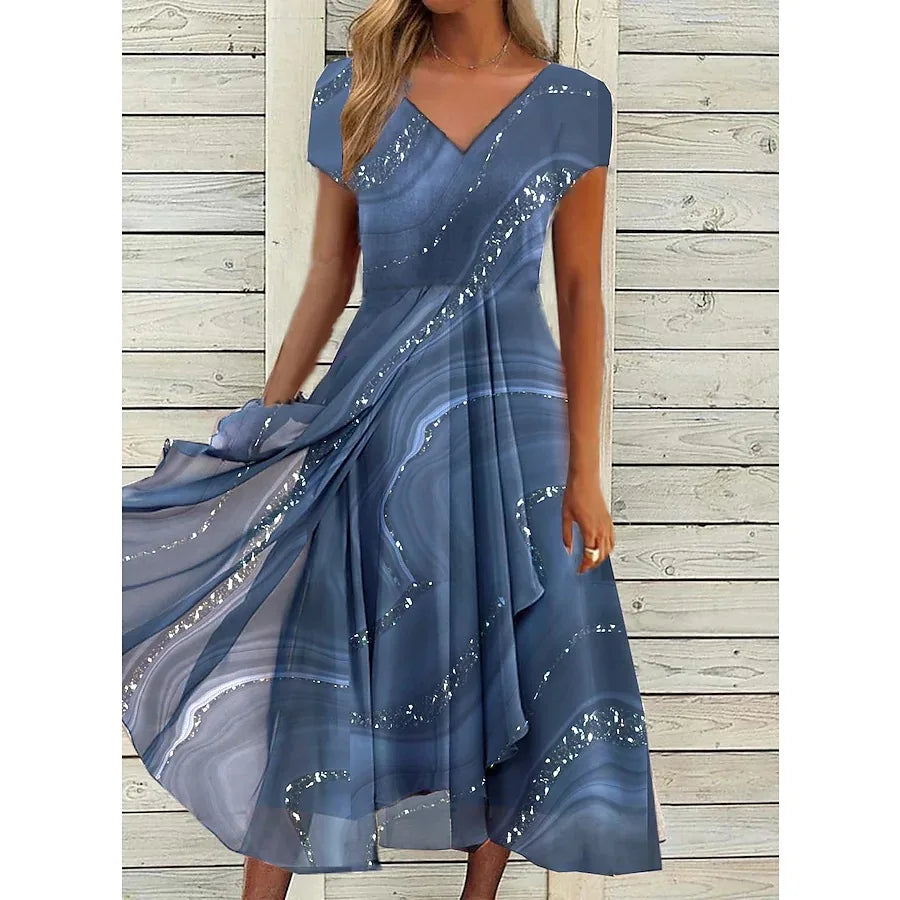 Women's Casual V Neck Midi Dress