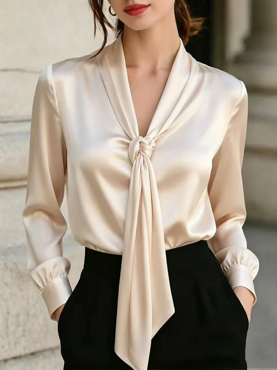 Women's Satin Tie Neck Blouse