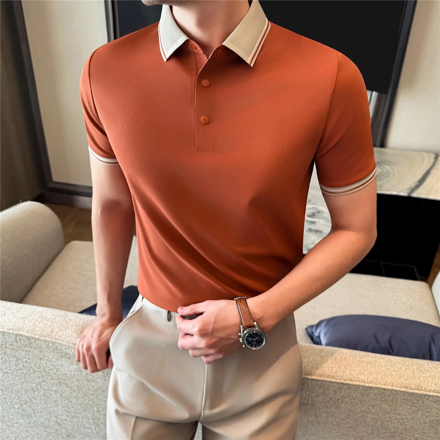 Silk Short-Sleeve Polo Shirt