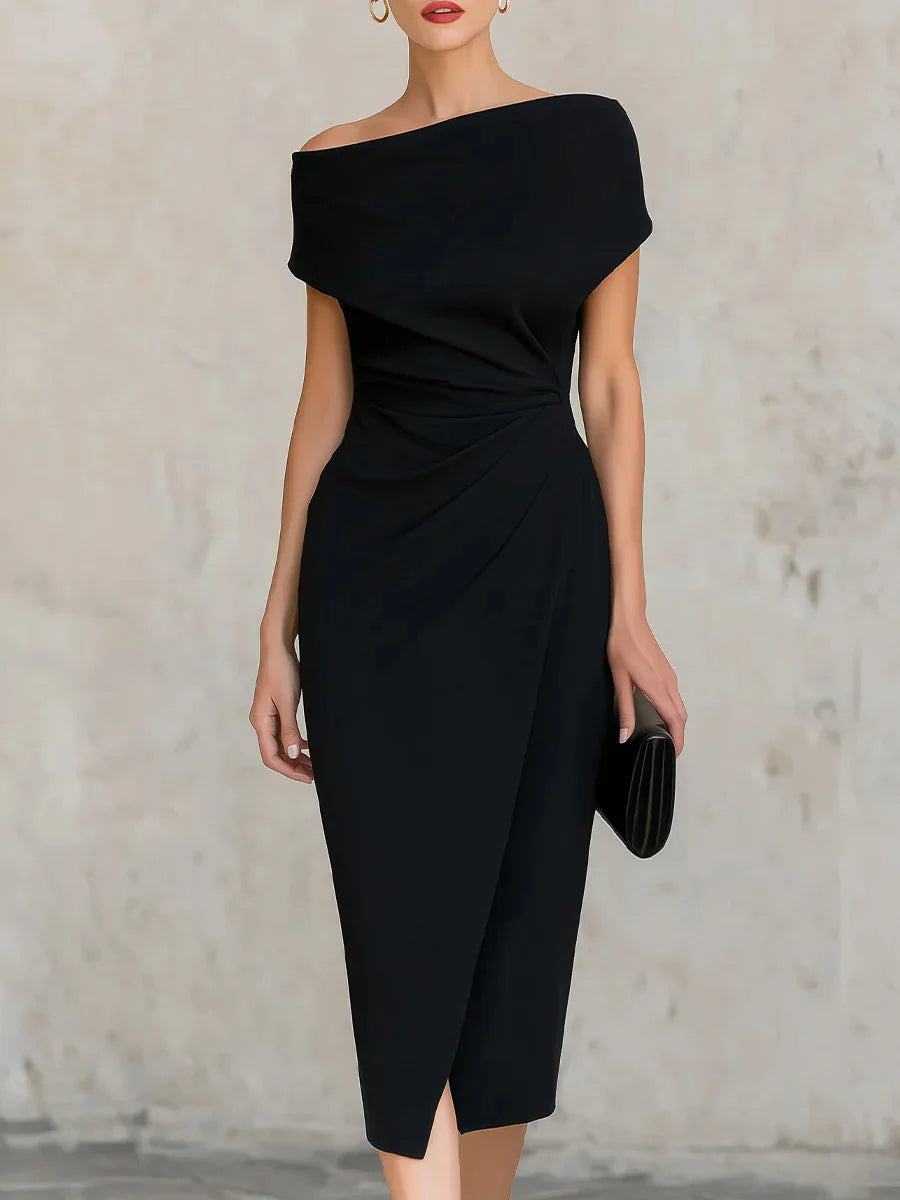 Women's Pleated Slit Midi Dress