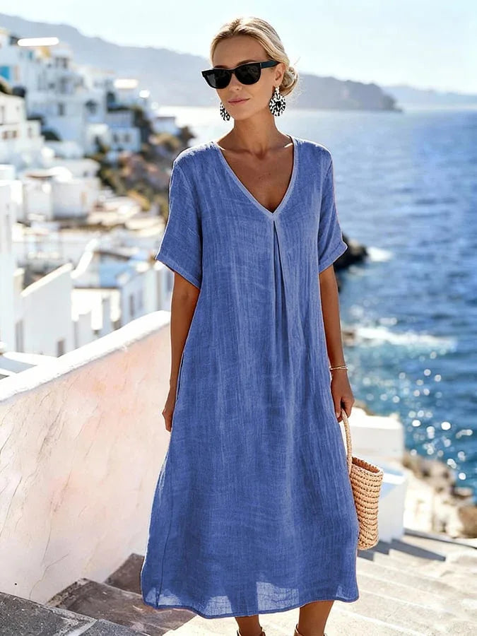 Women's Relaxed V Neck Summer Midi Dress