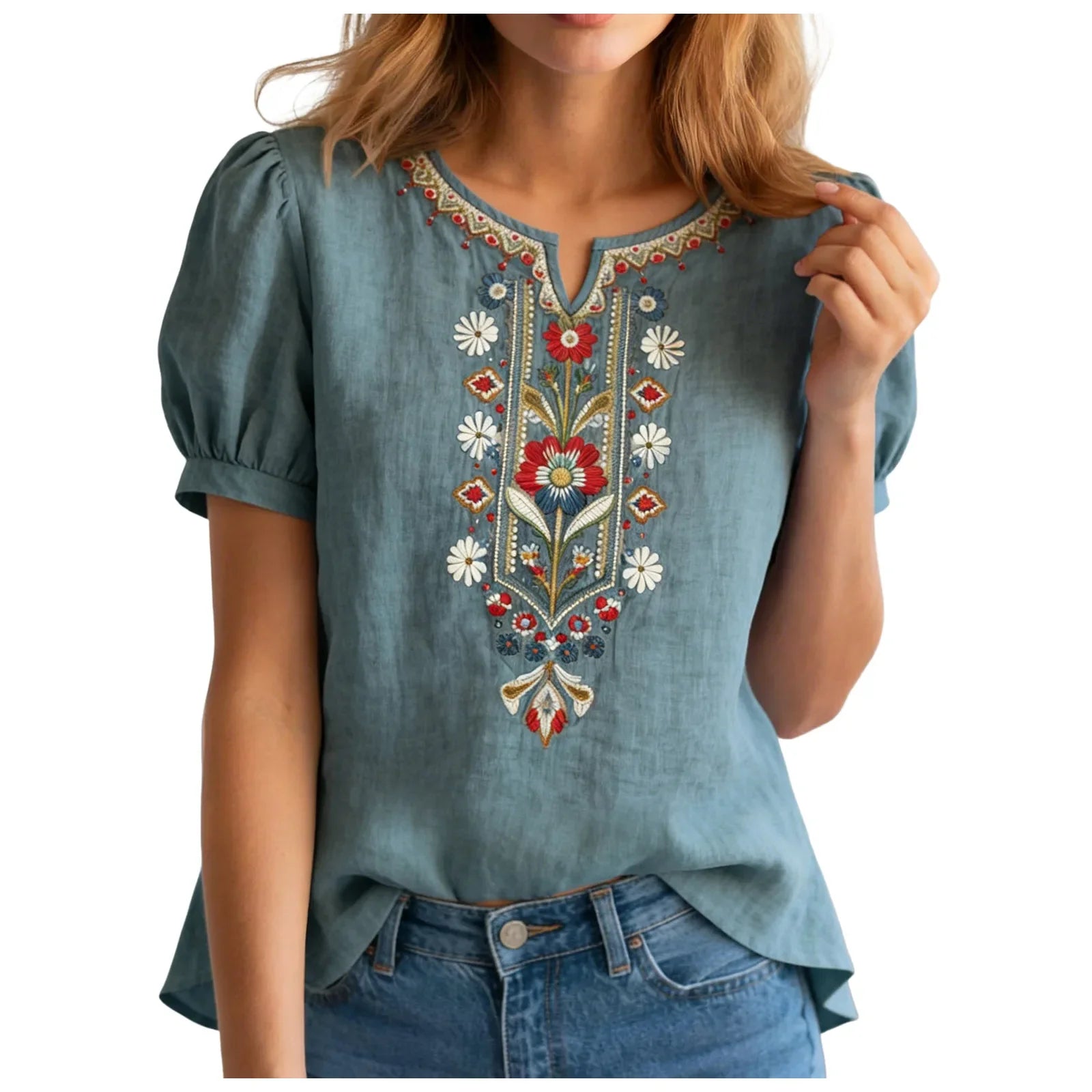 Women's Embroidered Linen Blouse