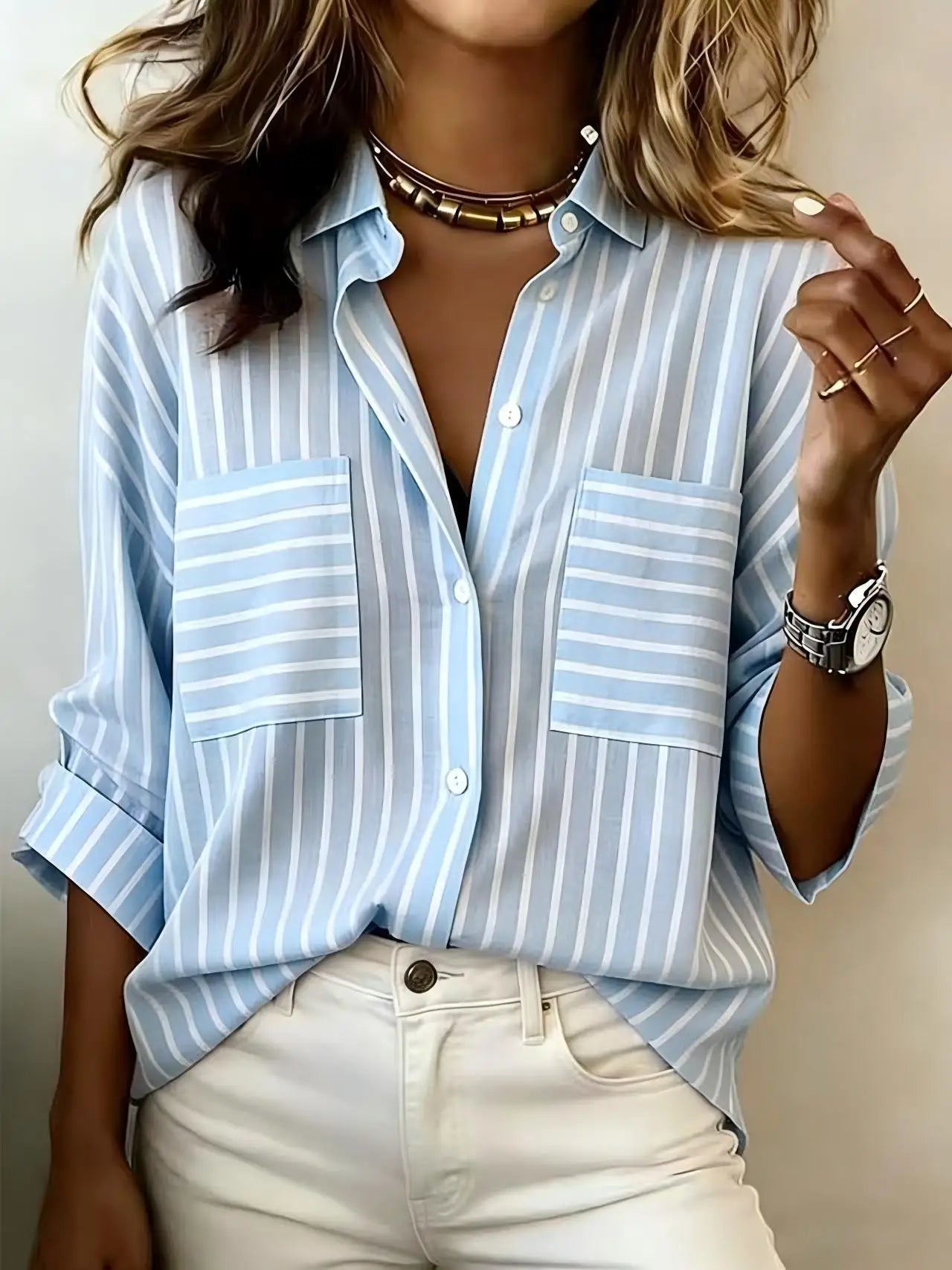 Women's Striped Button Down Shirt