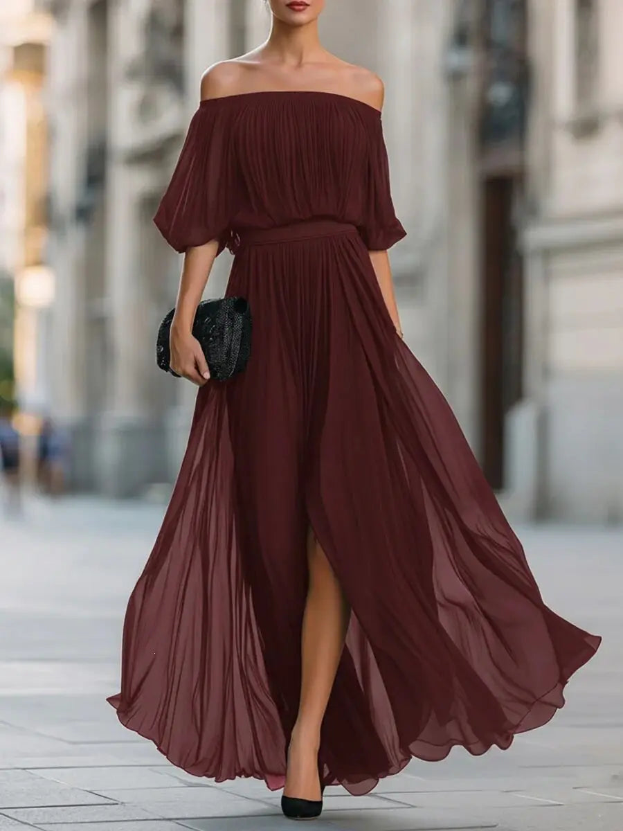 Women's Elegant Flowy Off Shoulder Maxi Dress