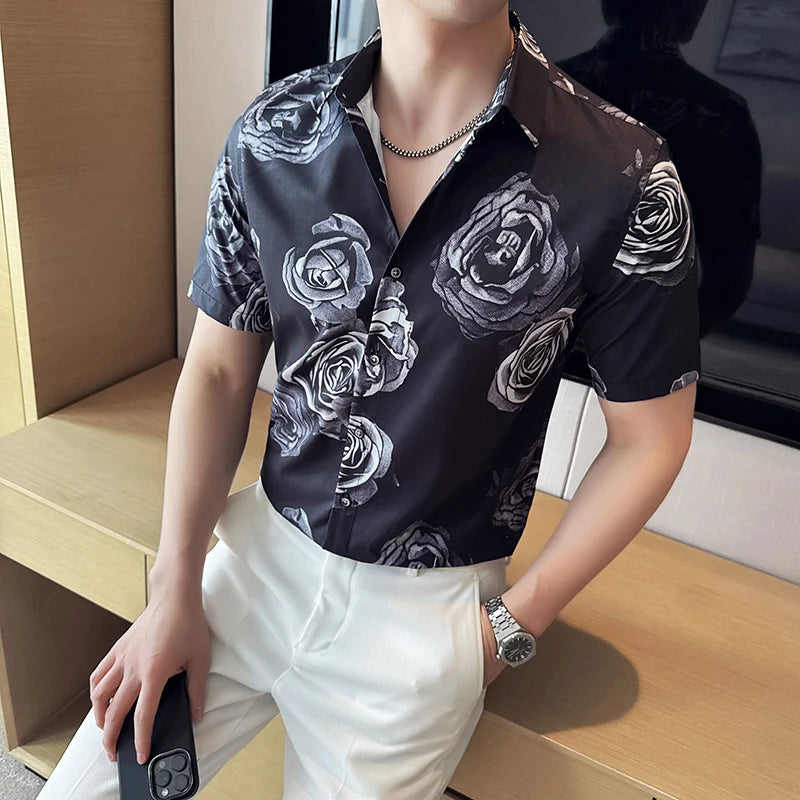 Slim Fit Silk Short-Sleeve Dress Shirt
