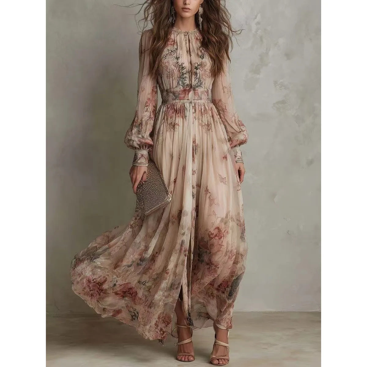 Women's Vintage Floral Maxi Dress