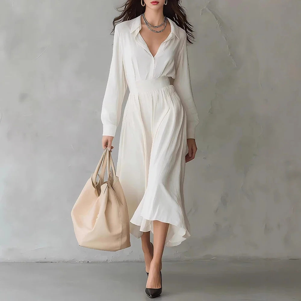 Women's Pleated Shirt Midi Dress