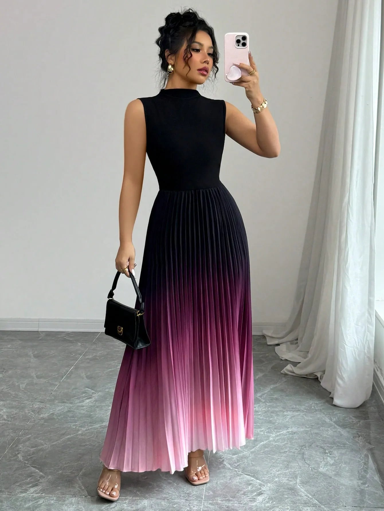 Women's Pleated Maxi Wedding Guest Dress