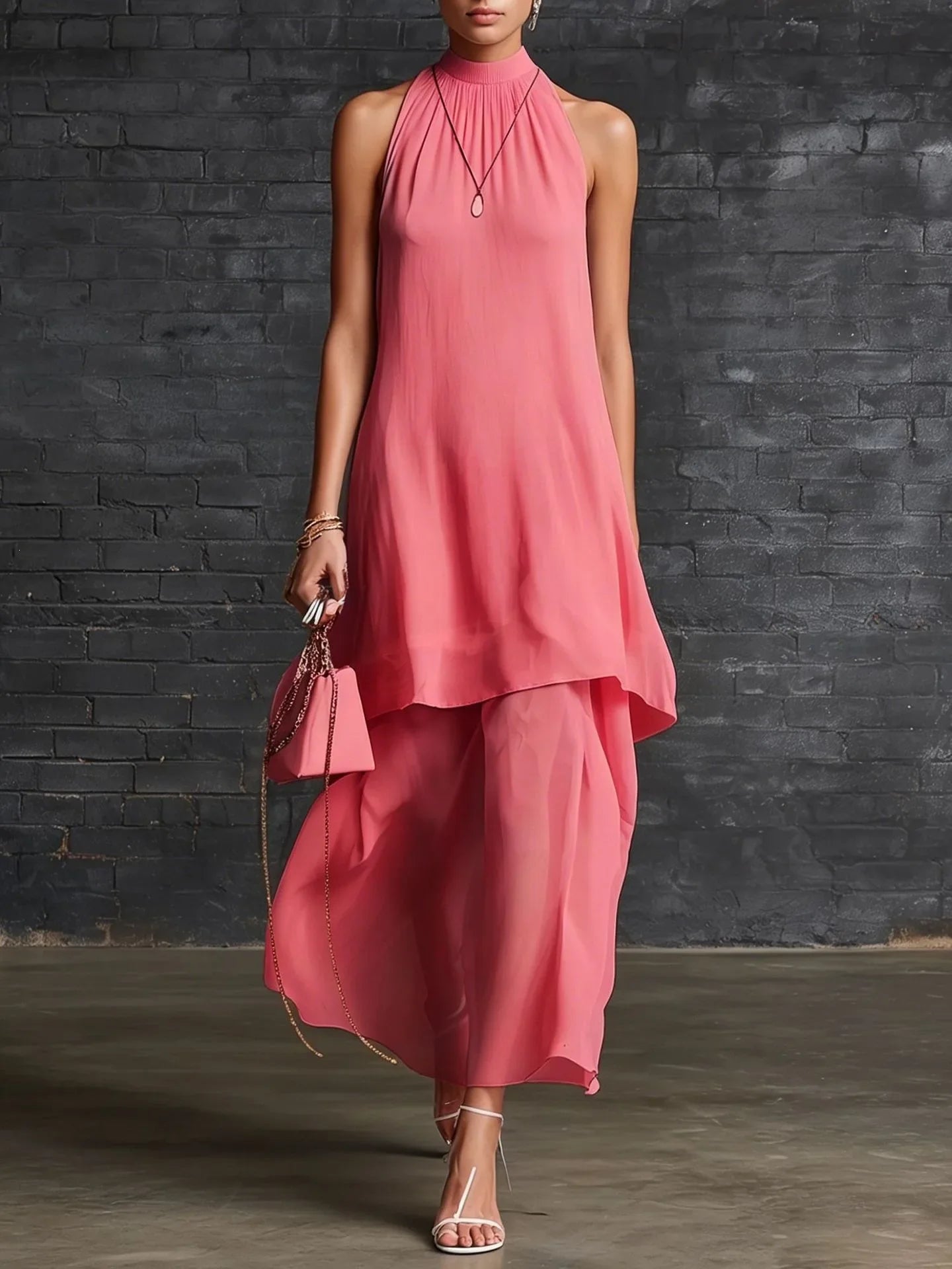 Women's Elegant Layered Chiffon Wedding Guest Dress
