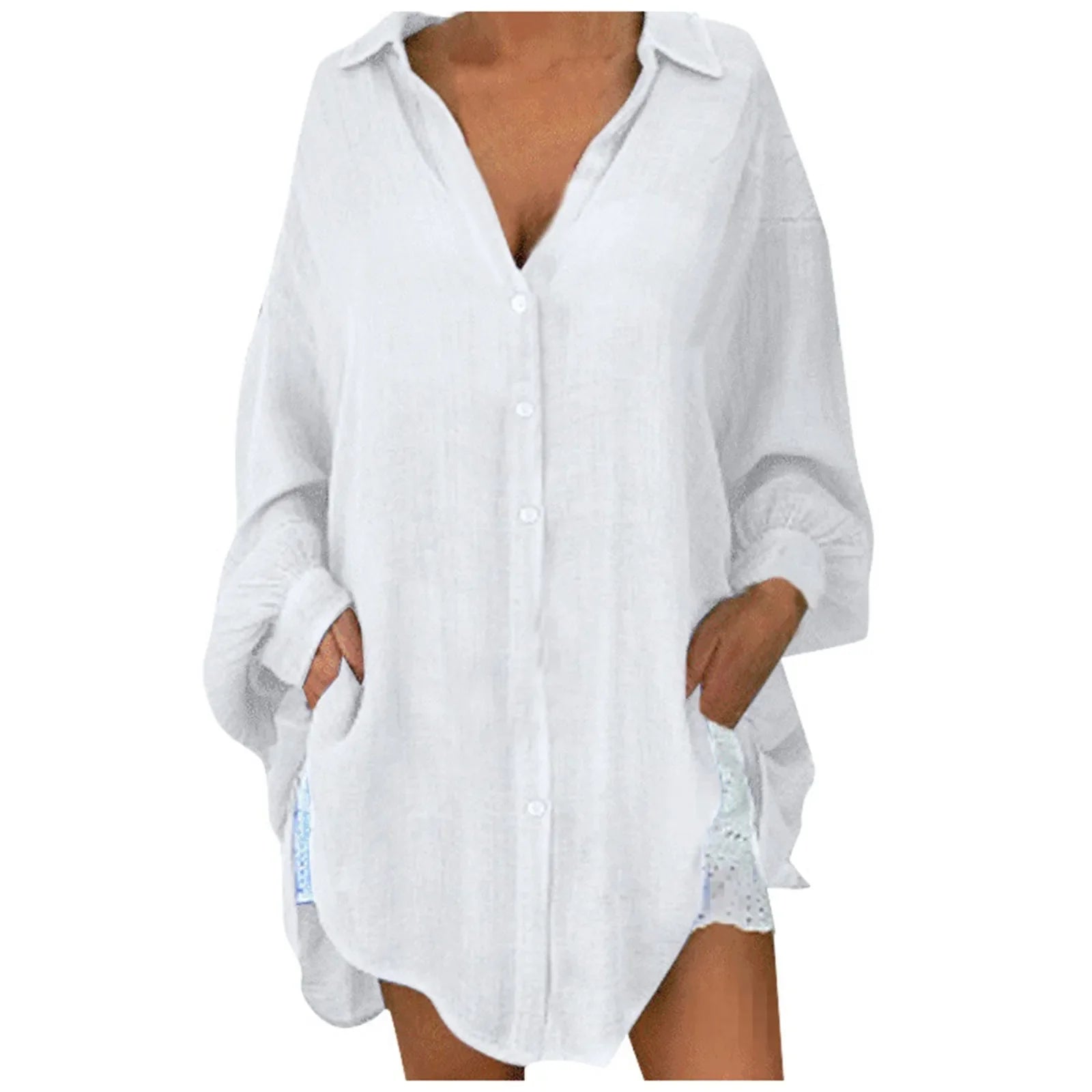 Women's Button Front Tunic Blouse
