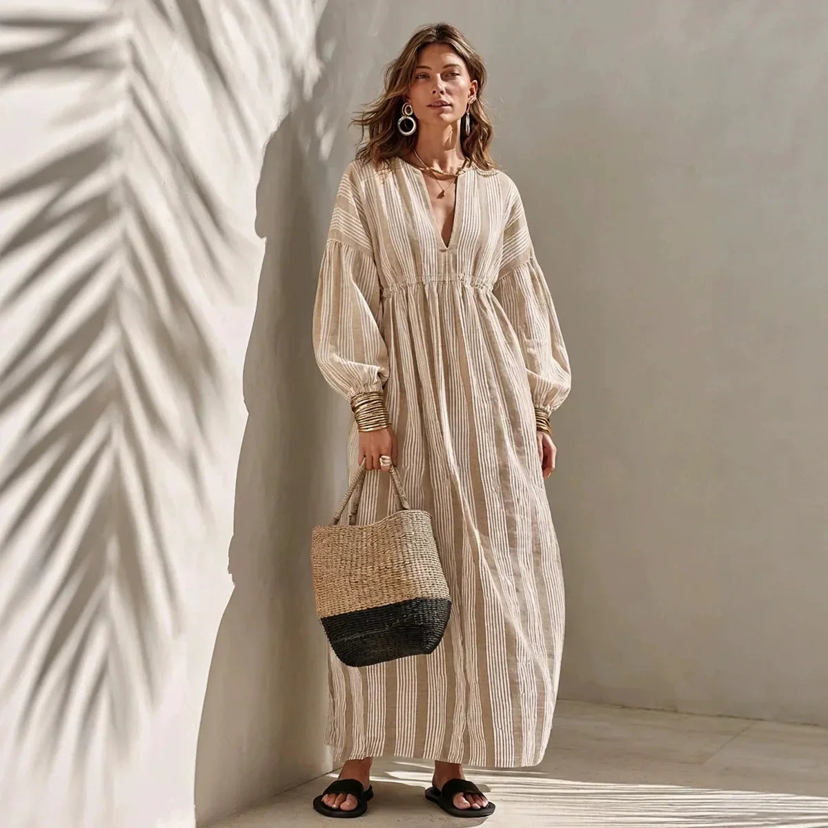 Women's Relaxed Striped Midi Dress