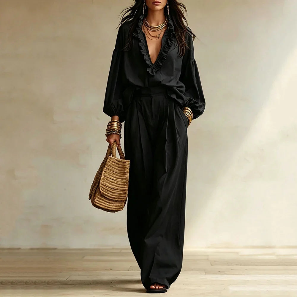 Women's Elegant Ruffle Trouser Set