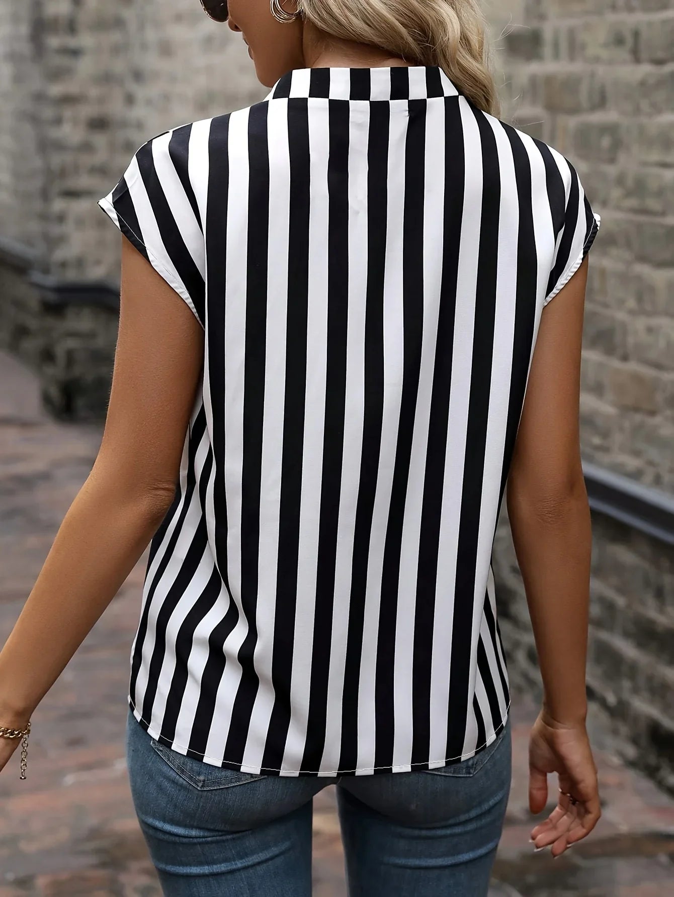 Women's Striped V Neck Blouse