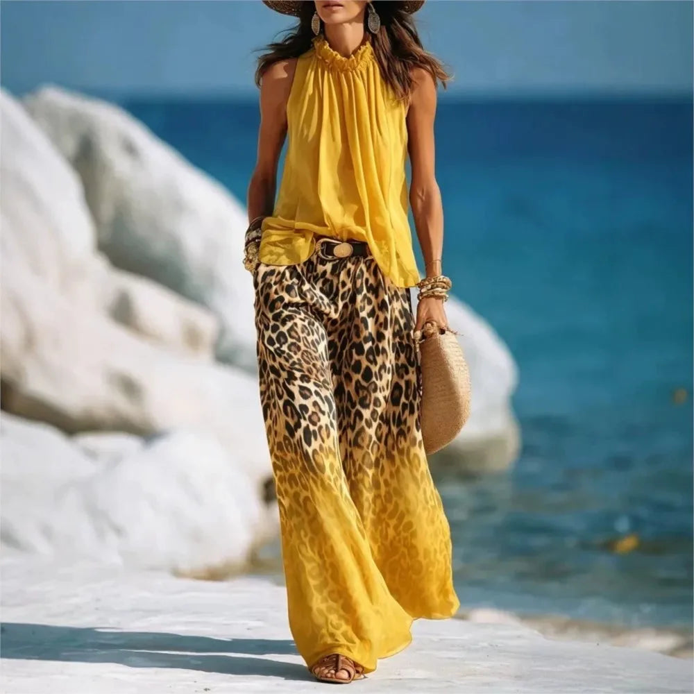 Women's Elegant Leopard Print Palazzo Set