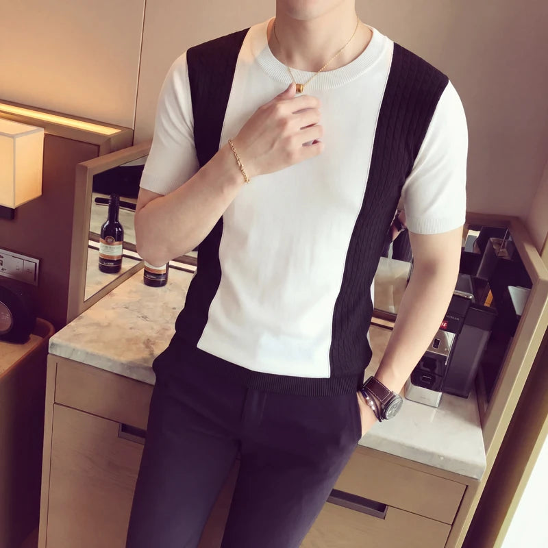Slim Fit Silk Short-Sleeve Knit Sweater