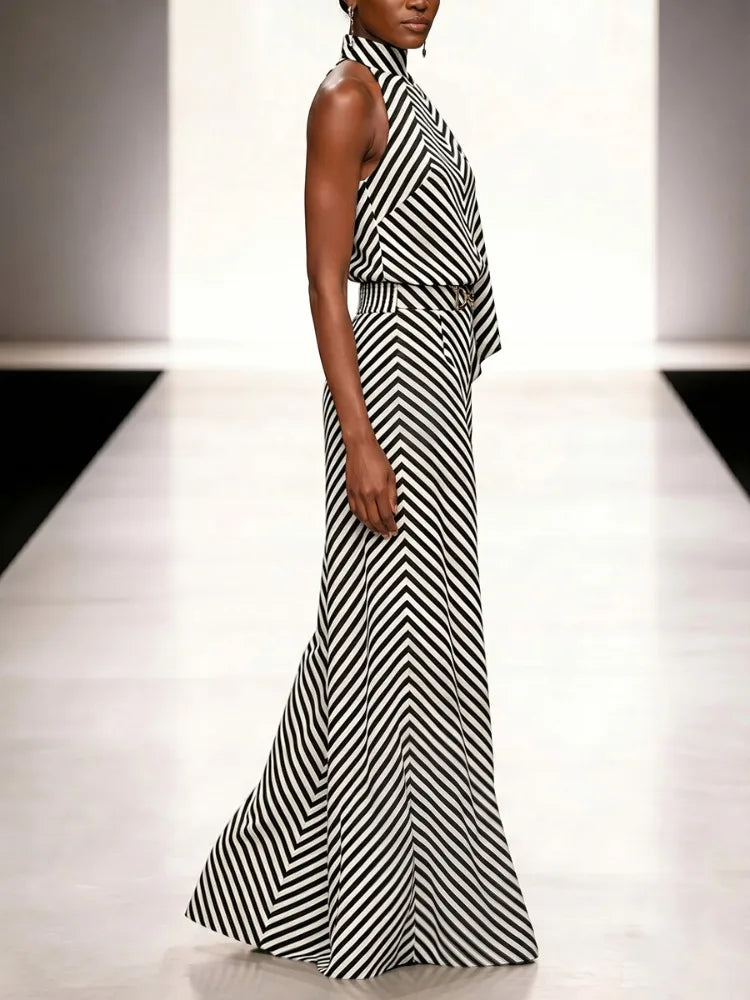 Women's Striped Halter Trouser Set