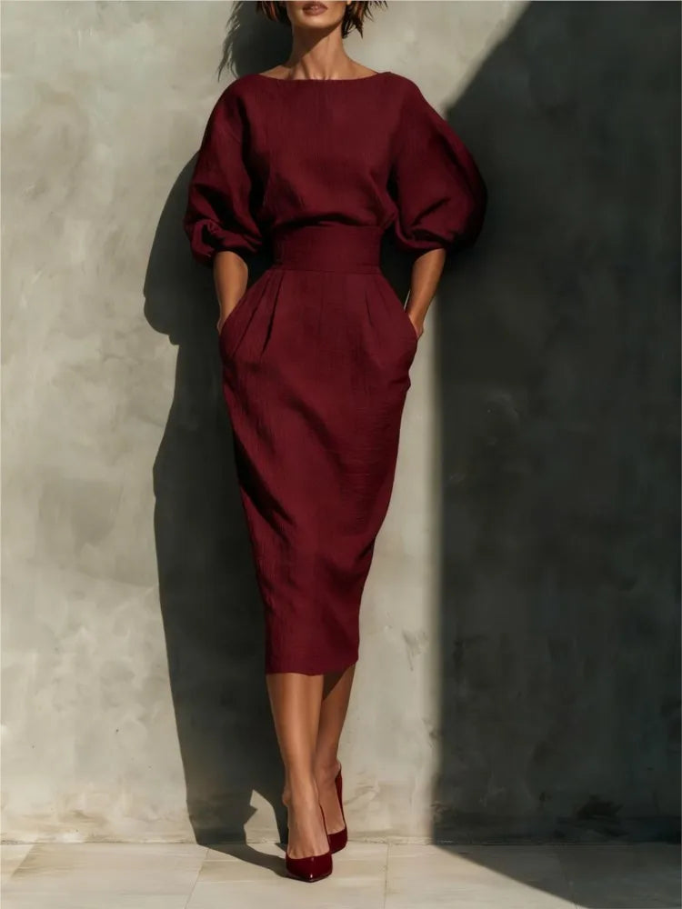 Women's Elegant Linen Midi Dress