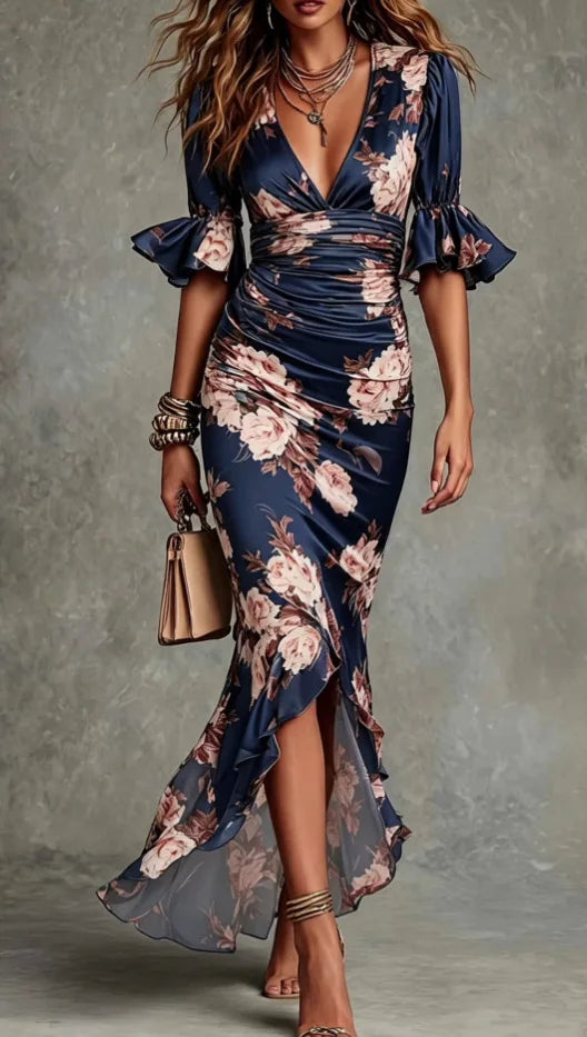Women's V-Neck Maxi Wedding Guest Dress