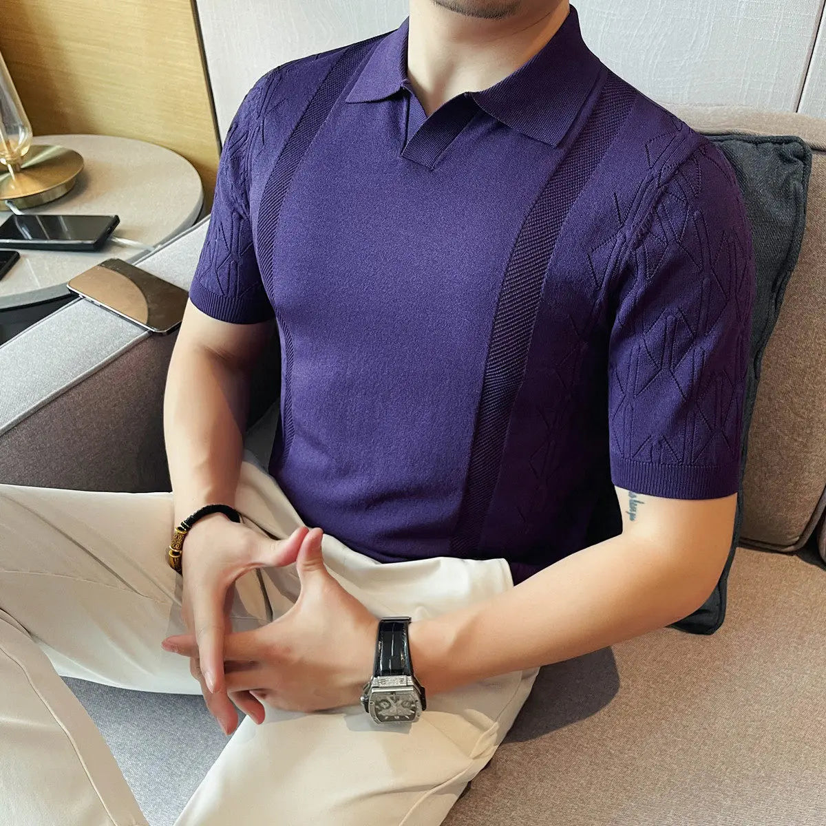 Slim Fit Silk Short-Sleeve Polo Shirt