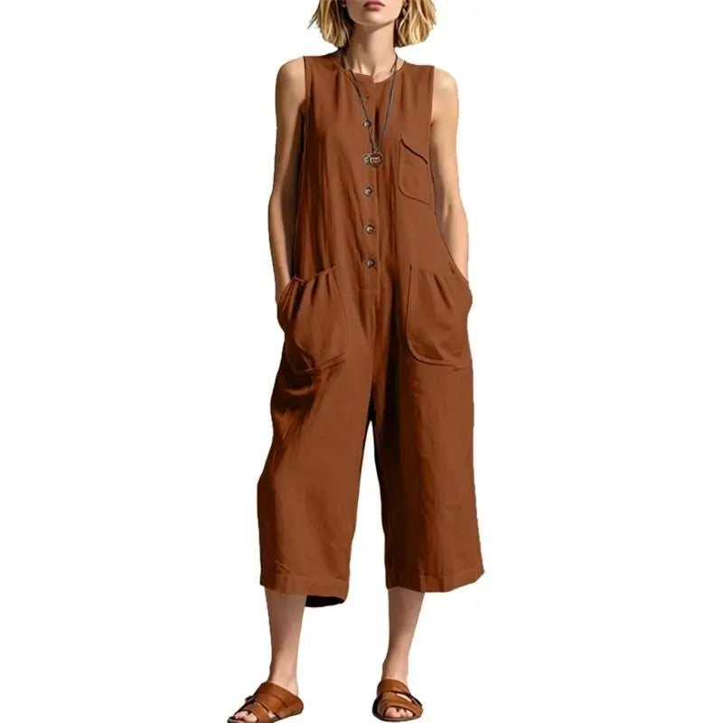 Women's Button Front Realxed Dungaree Jumpsuit