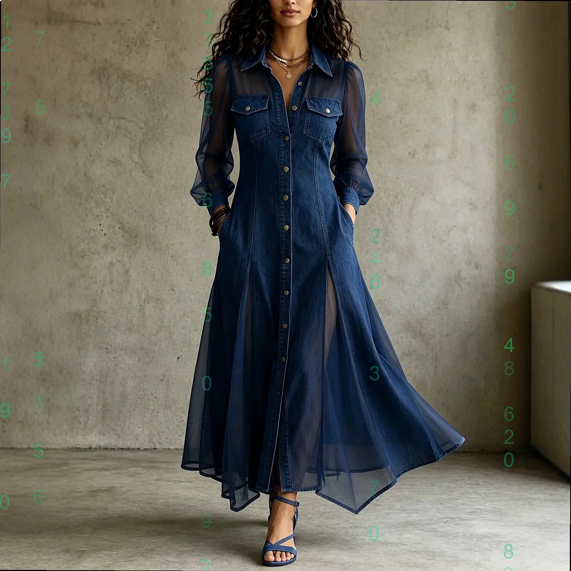 Women's Chiffon Shirt Maxi Dress
