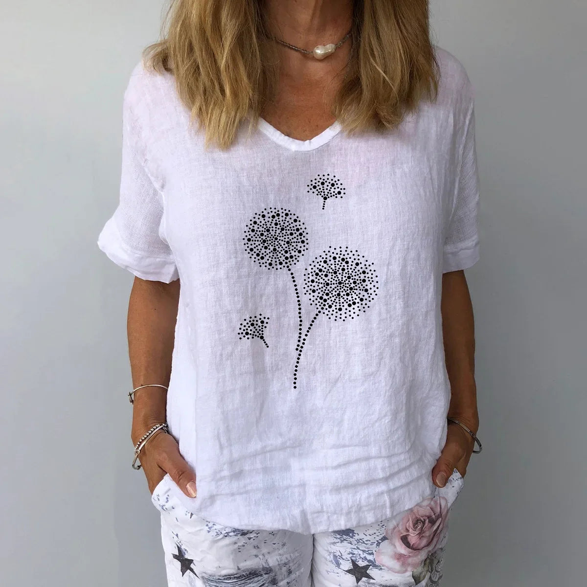 Women's Botanical Linen Blouse