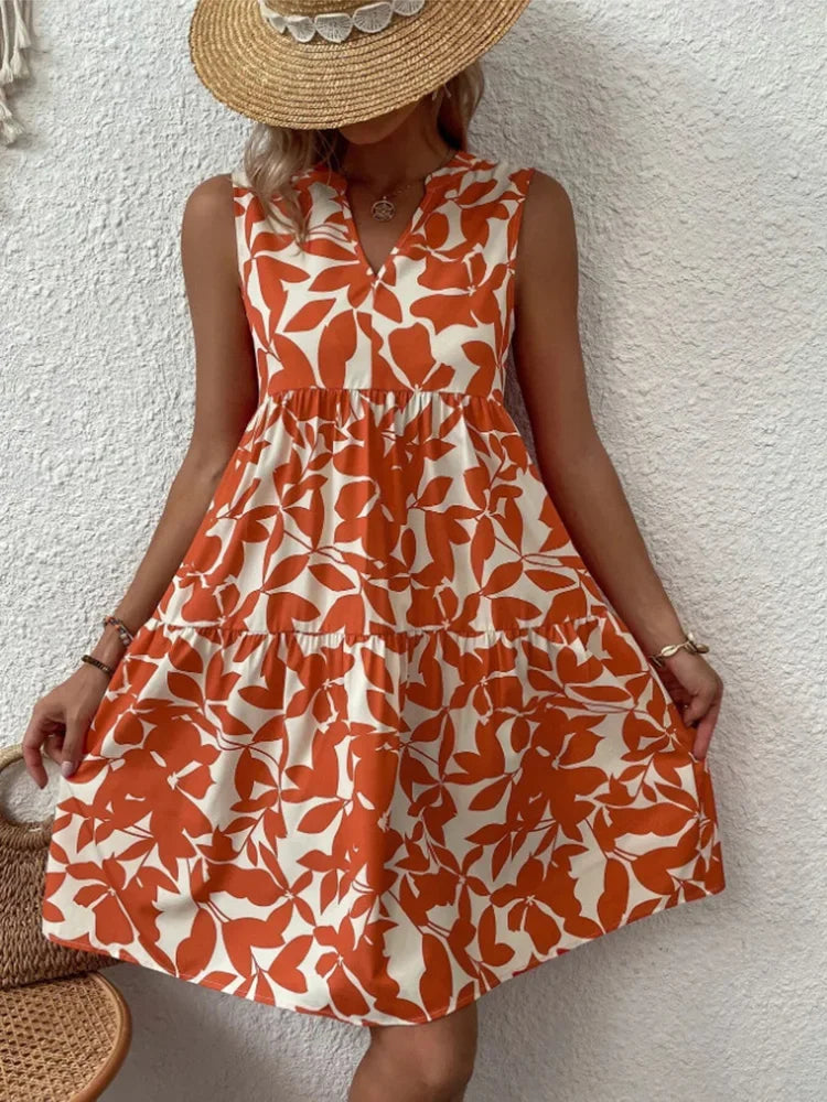 Women's Boho Print Ruffled Mini Dress