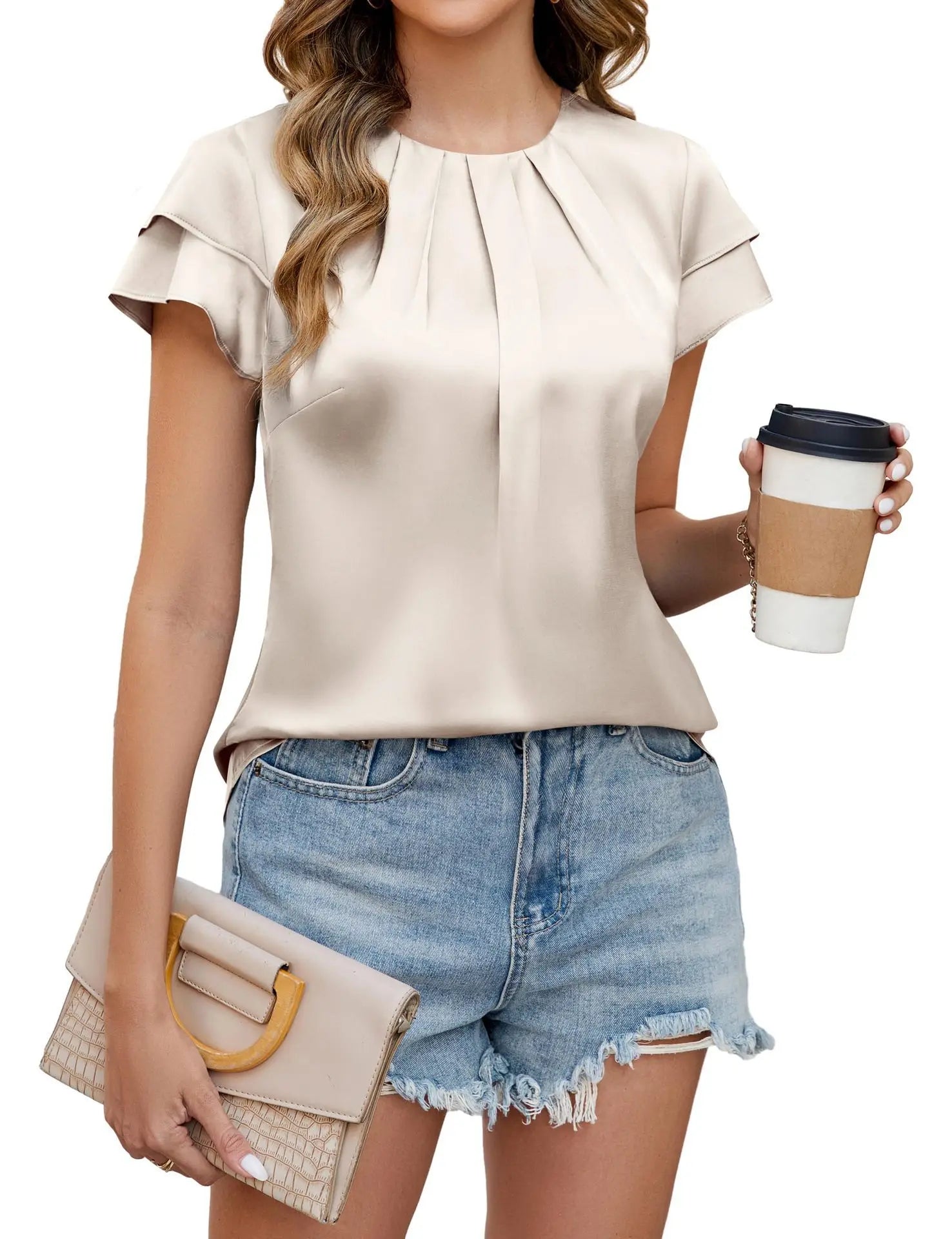 Women's Satin Ruffle Sleeve Blouse