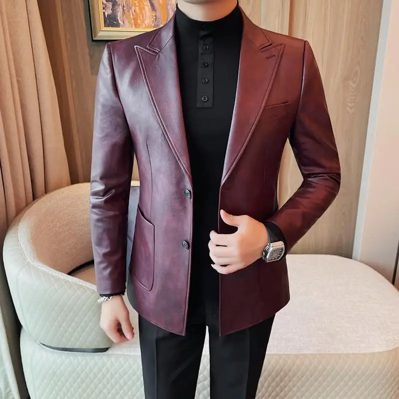 Slim Fit Leather Blazer