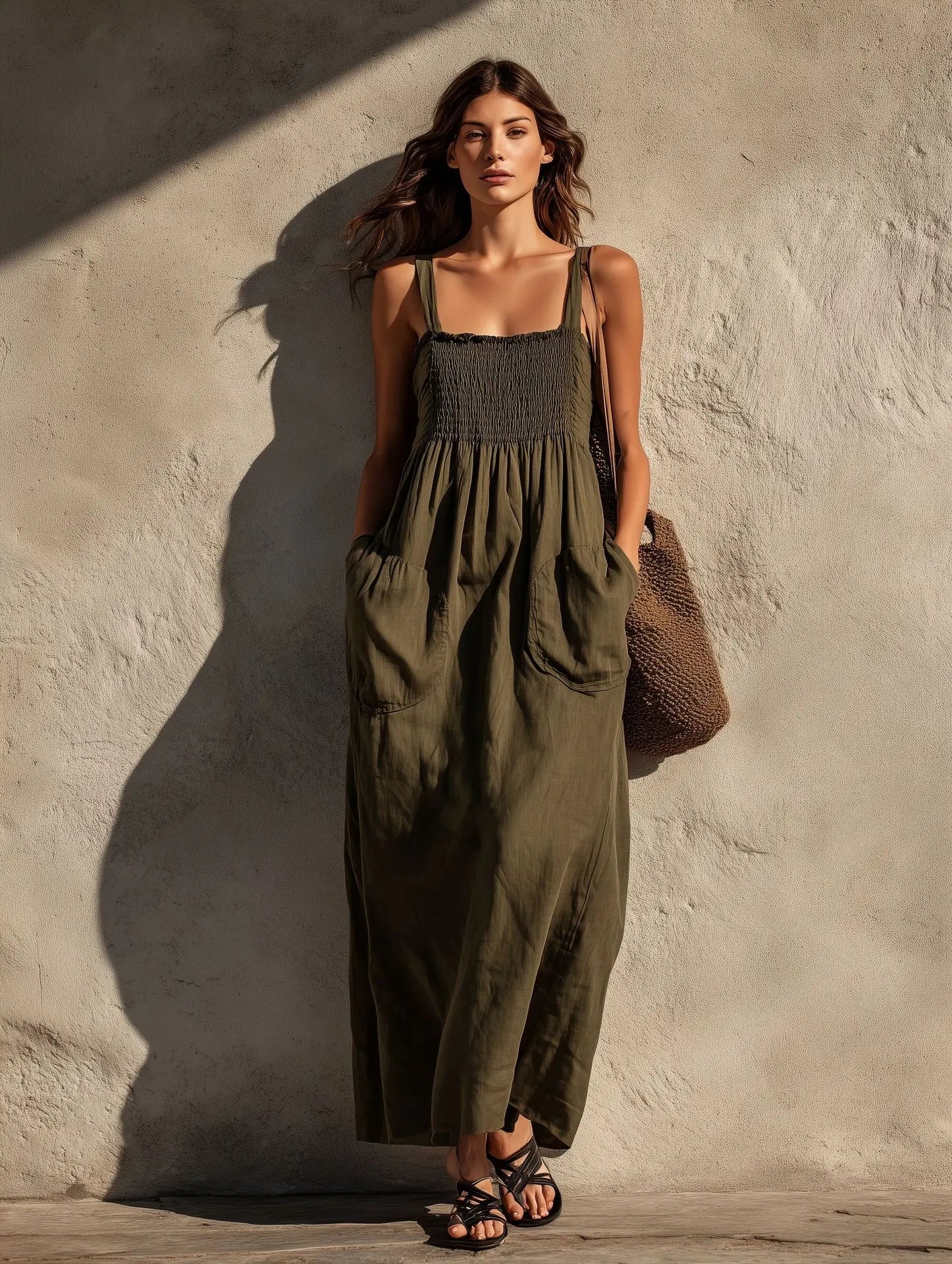 Women's Shirred Pocket Maxi Dress
