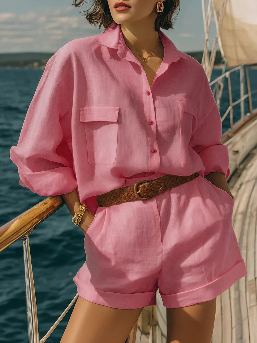 Women's Casual Long Sleeve Breasted Two-Piece Set