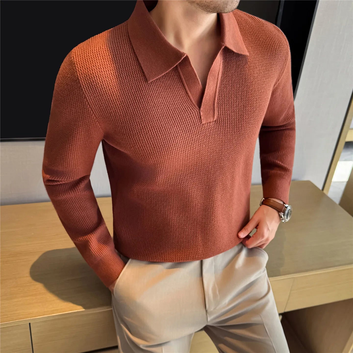 Long-Sleeve V-Neck Knit Sweater